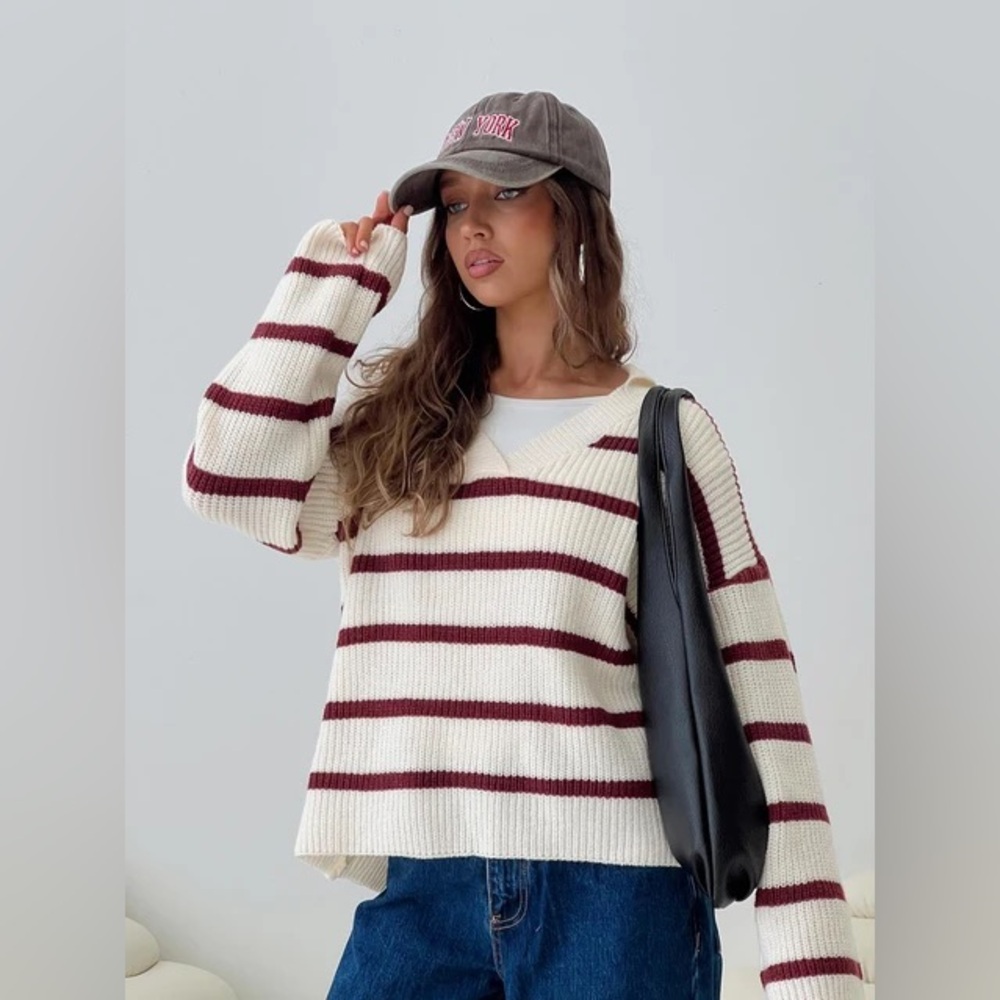 Princess Polly Forte Knit Sweater Red / Cream